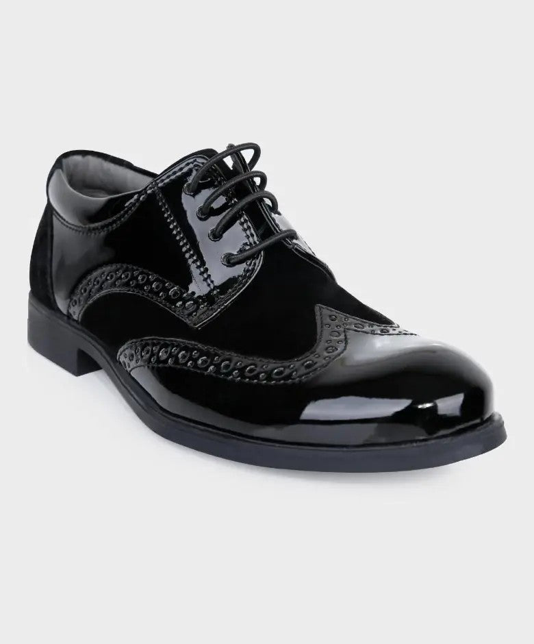 Chaussures Derby Brogue en Cuir Verni et Suède pour Garçons - Noir