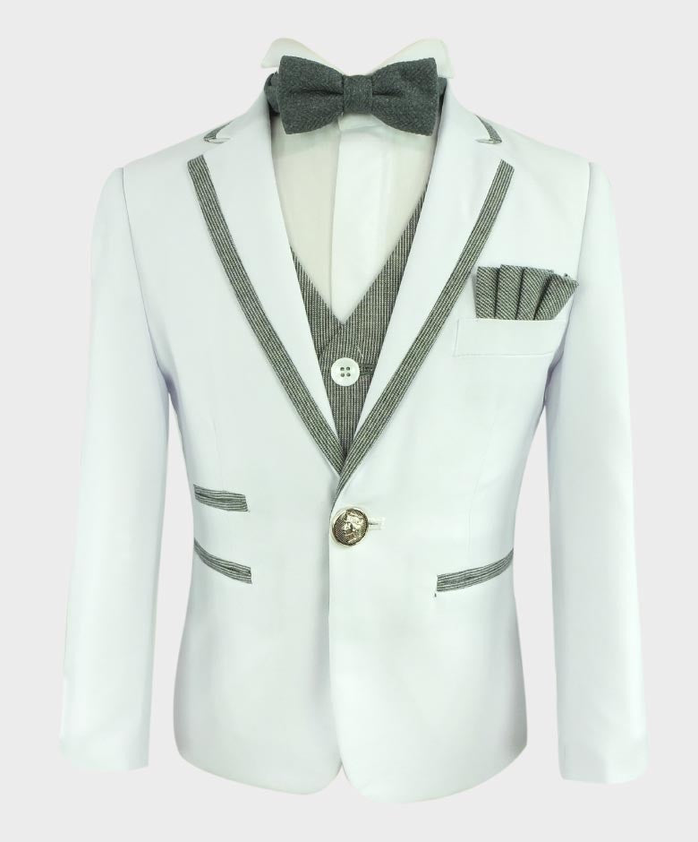 Costume de Communion avec Passepoil Slim Fit pour Garçons - Blanc