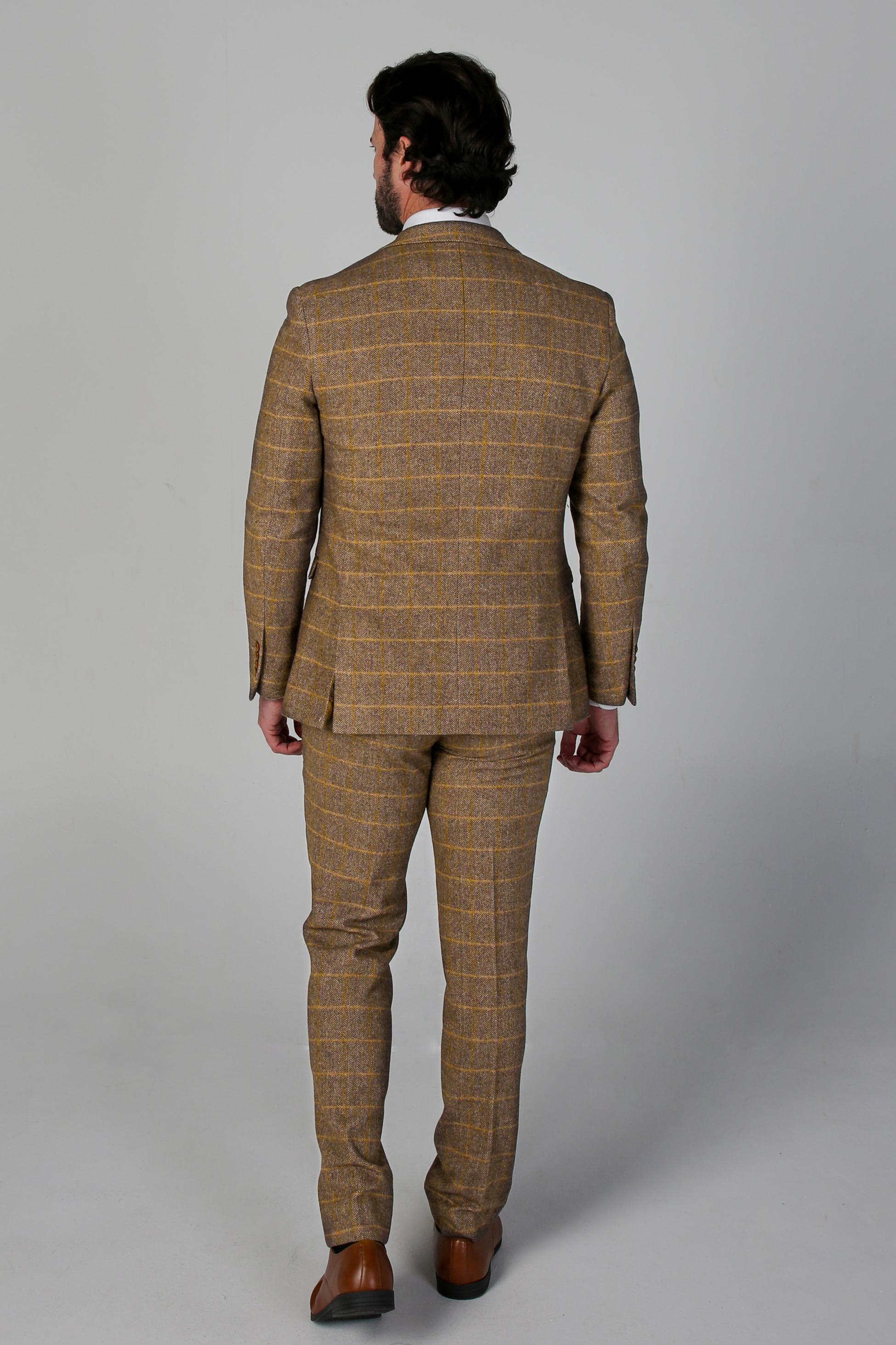 Costume Formel Retro en Tweed à Motif Windowpane pour Homme - HARRIS - Brun