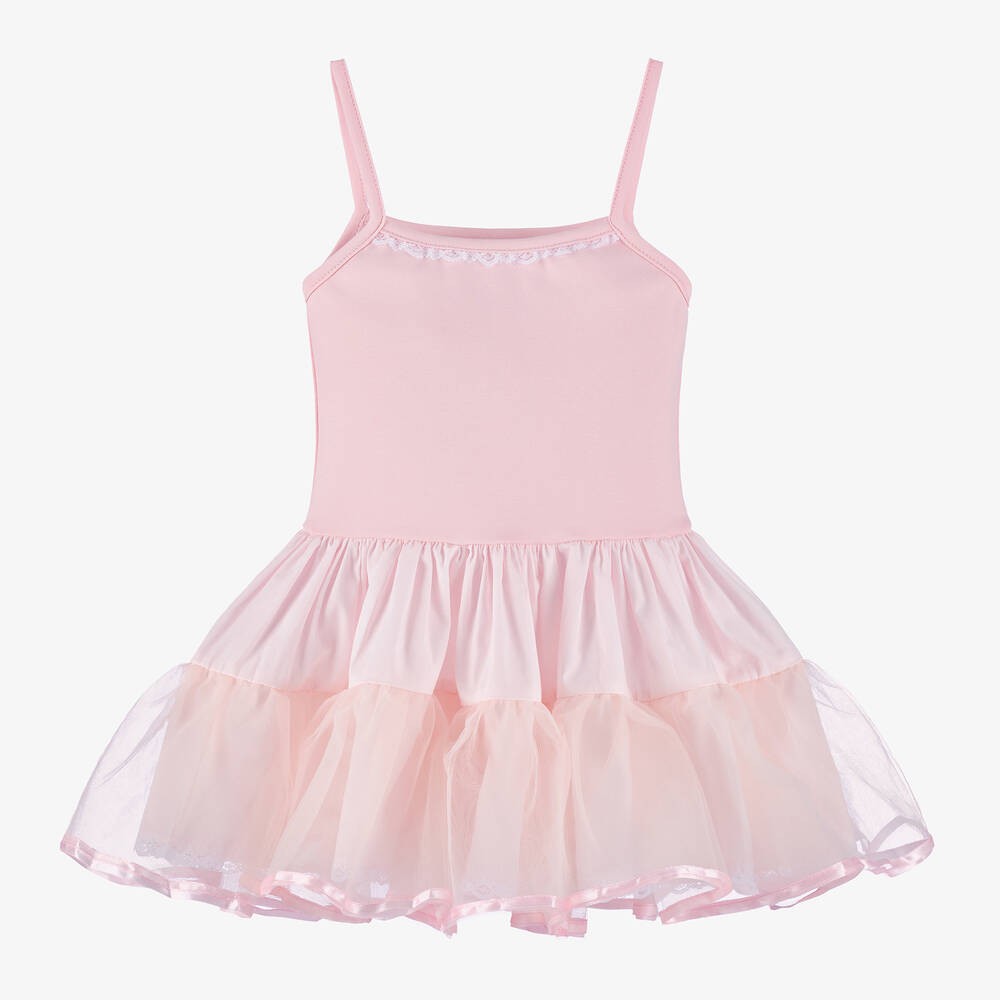 Baby Mädchen Ballerina Petticoat Weißes Baumwollkleid - Pink