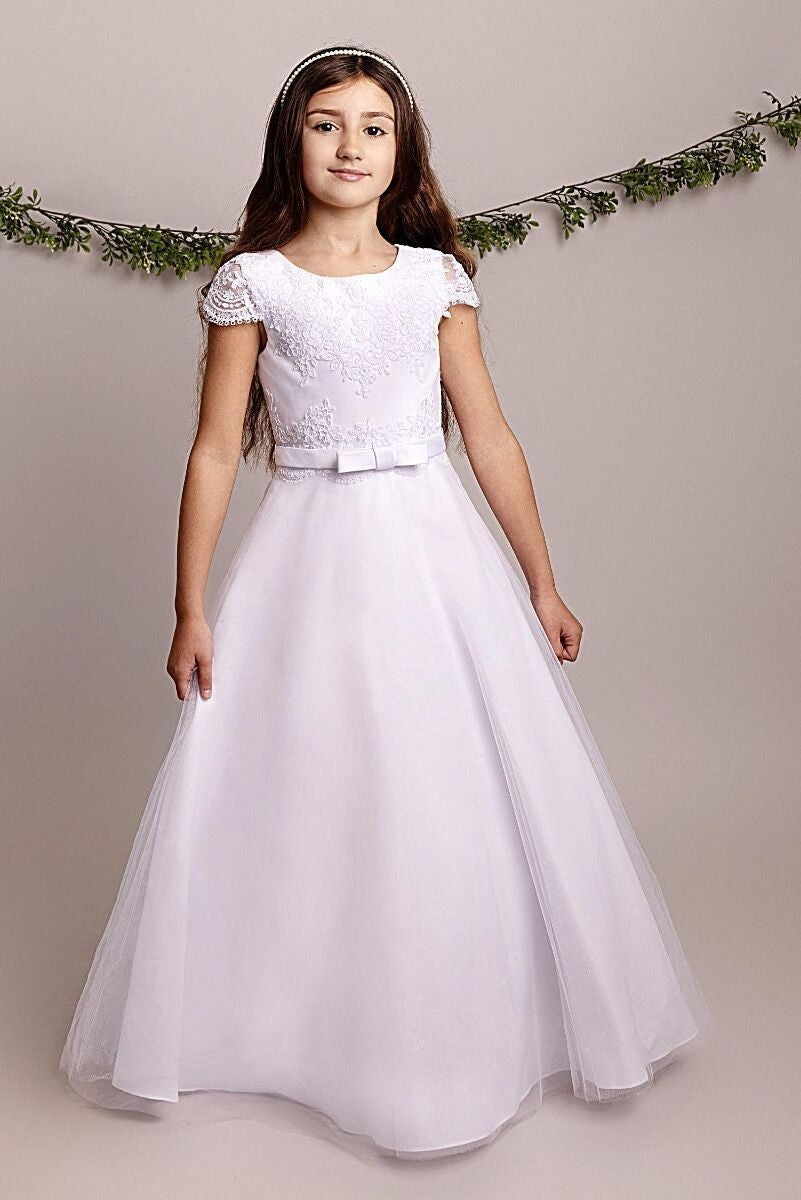 Girls Communion White Lace Dress - BILLIE - White