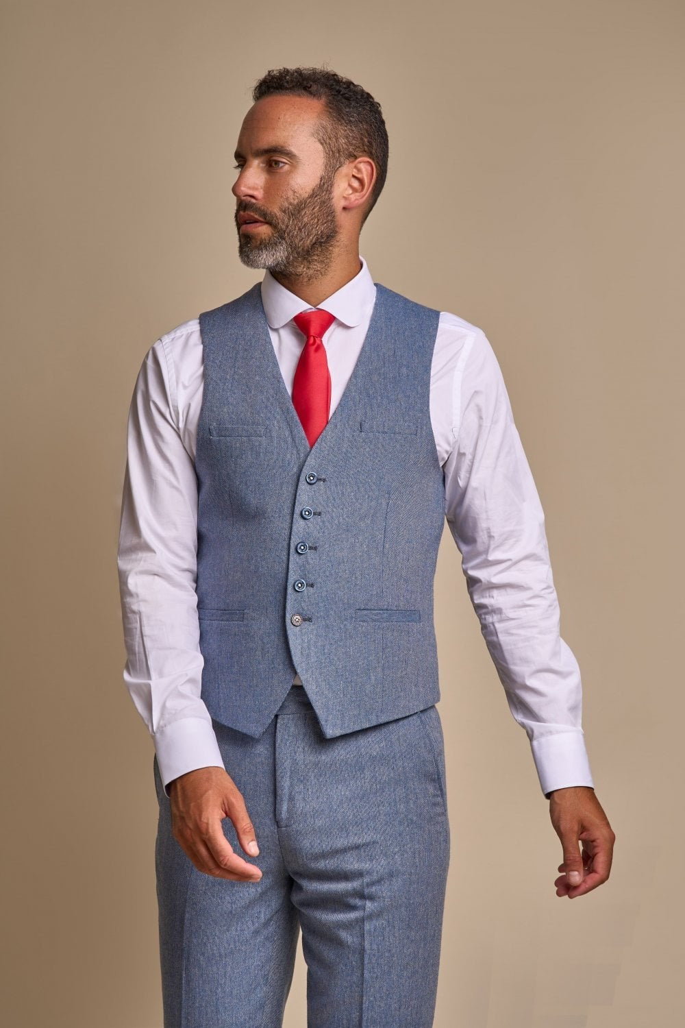 Men's Tweed Slim Fit Suit - WELLS Blue - Light Blue