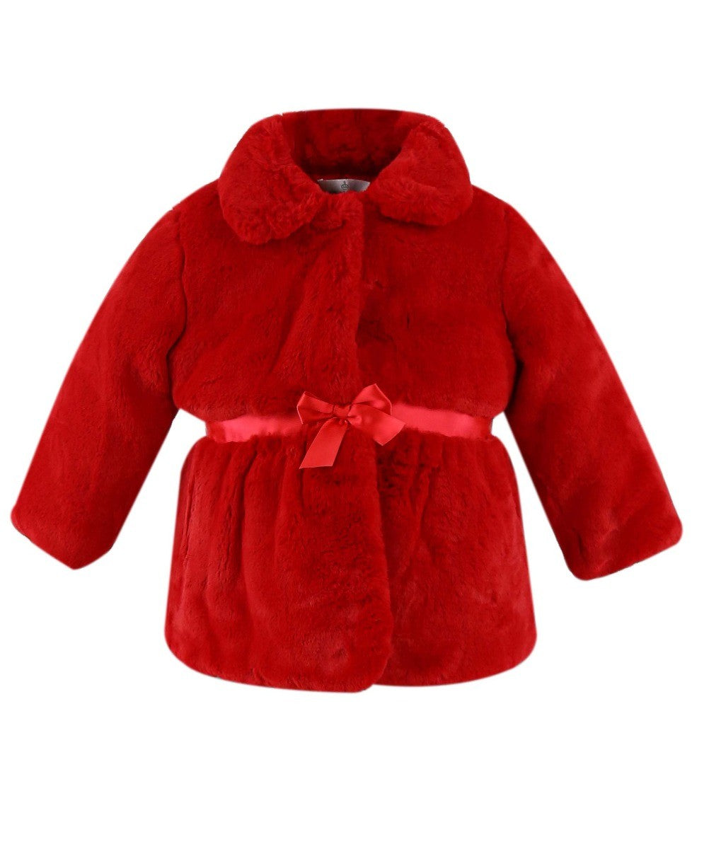 Manteau Mi-Long en Fourrure pour Fillettes - Rouge