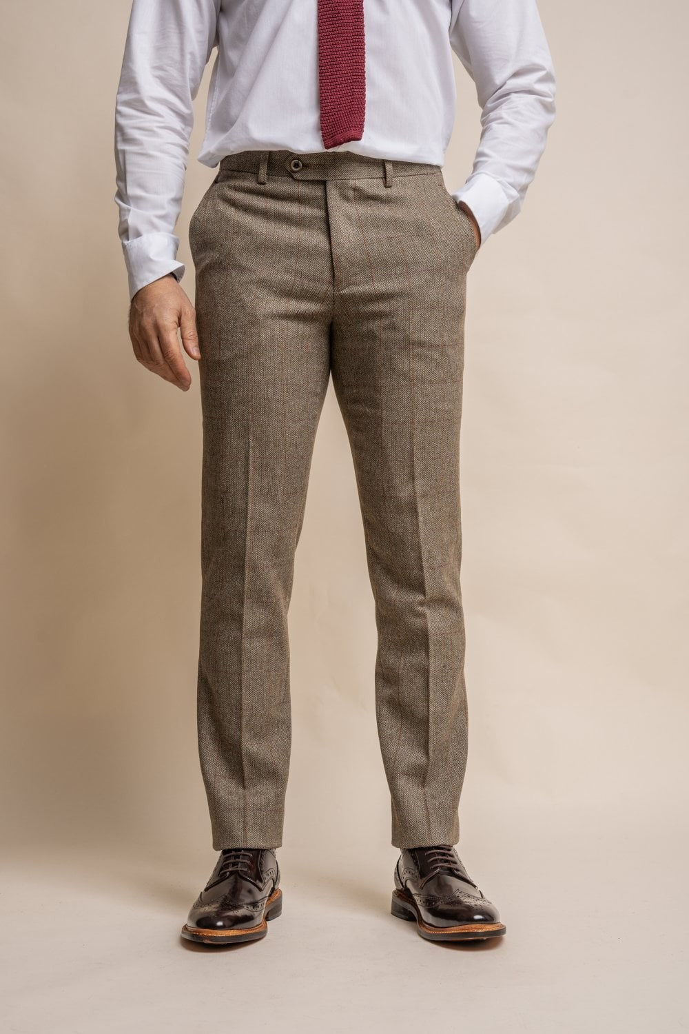 Pantalon formel à carreaux en tweed pour hommes - Gaston Sage - Vert Sauge