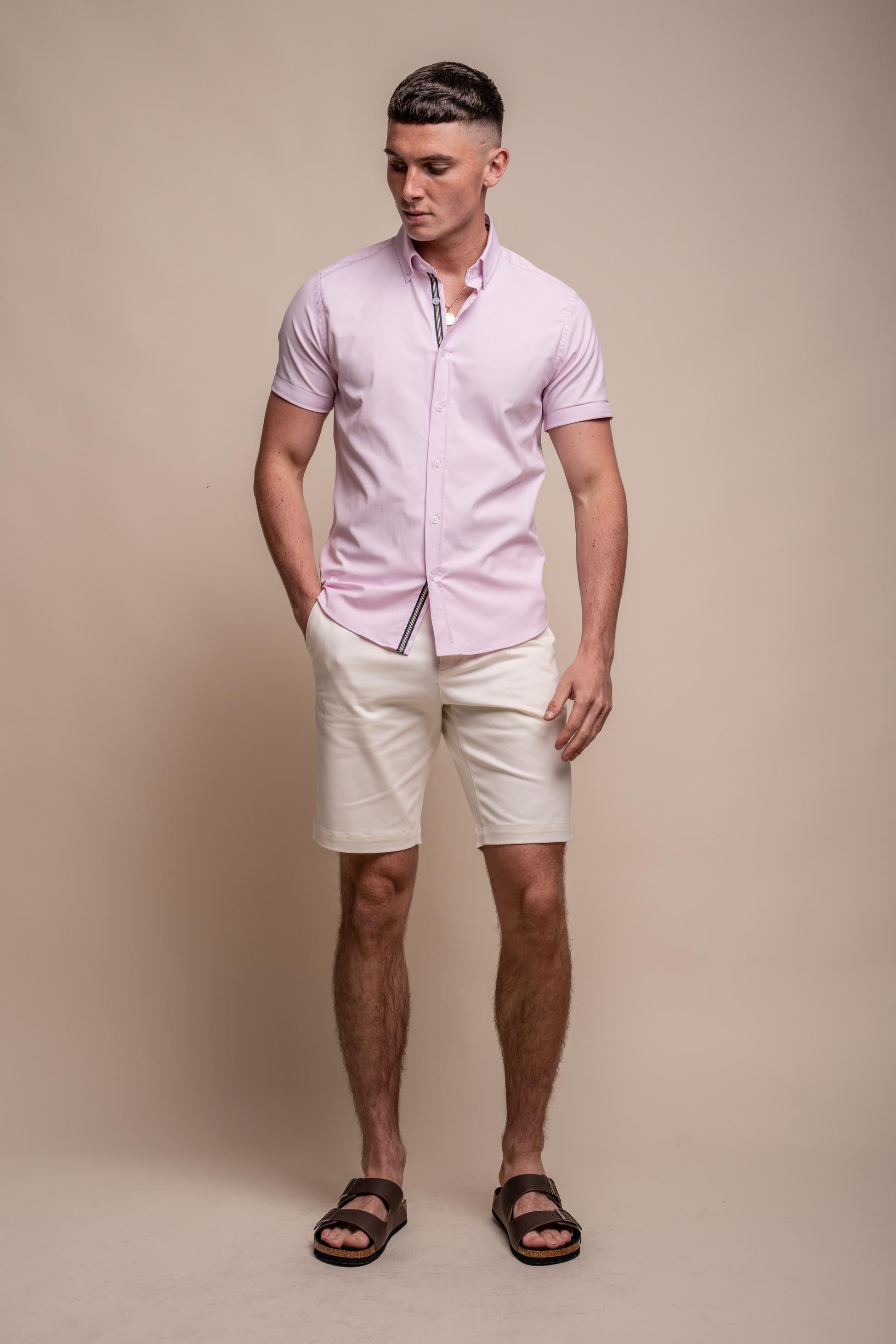 Chemise à manches courtes en coton pour hommes - VITO - Rose