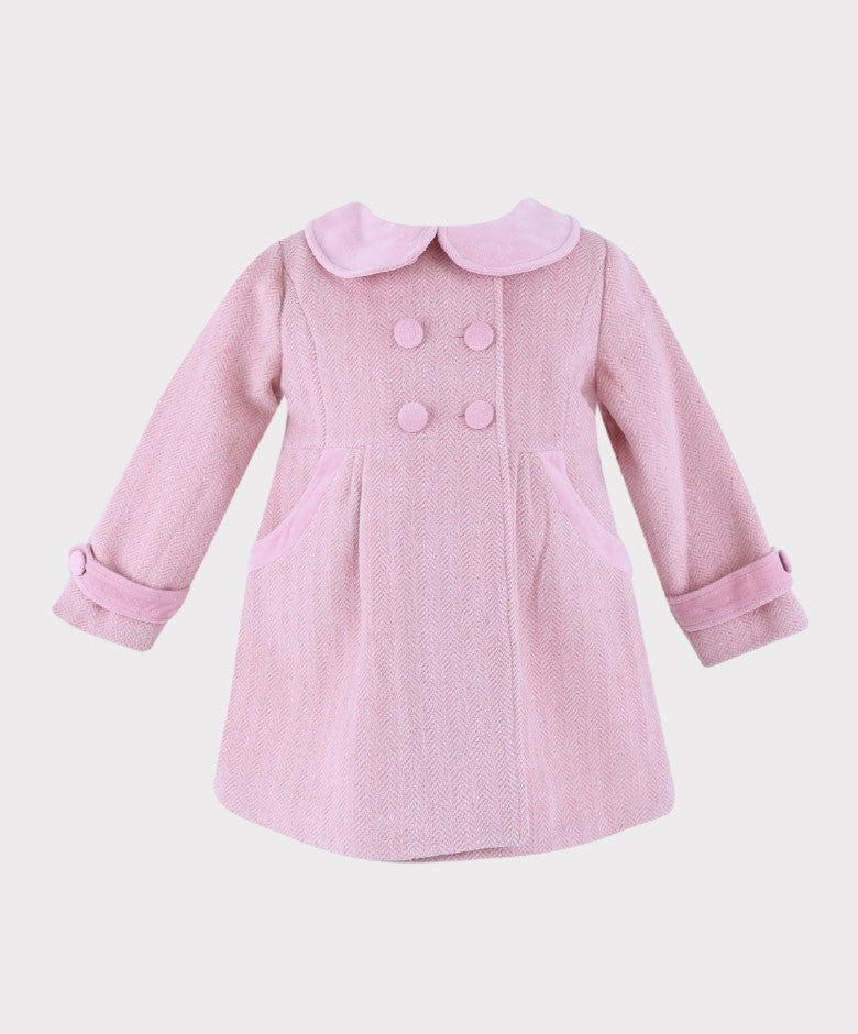 Ensemble Manteau et Chapeau Formel en Chevron pour Filles - Rose