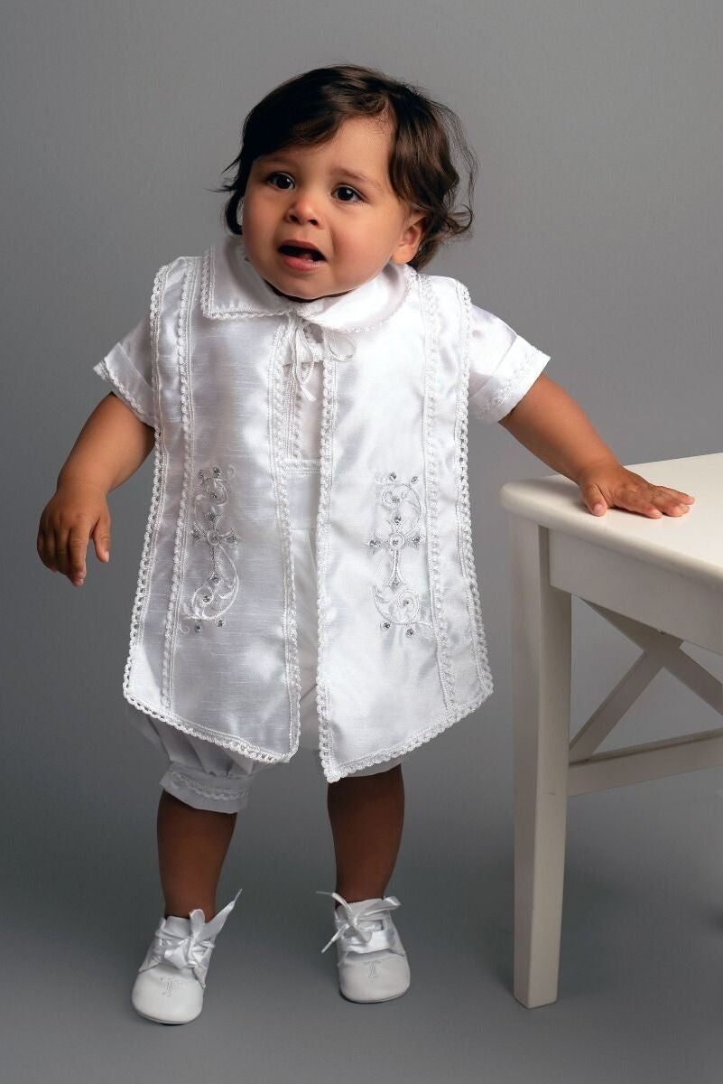 Luxurious Baby Boys White Christening Romper Set - 605 - White