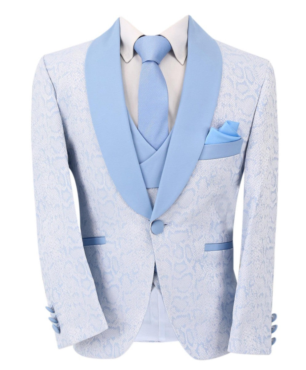 Jungen Jacquard Gemustertes Tuxedo Anzug - ASHLEY - Eisblau