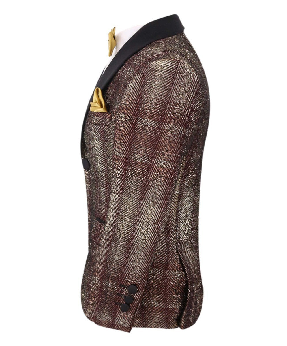 Costume de Smoking en Tweed Slim Fit pour Garçons - ROBBIE - Bordeaux - Or