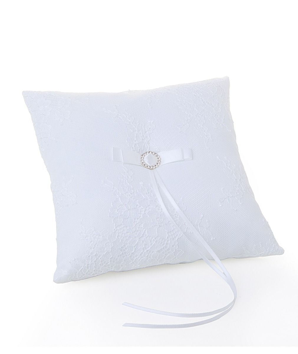 Lace Ring Pillow with Rhinestone & Bow - TOKYO - White