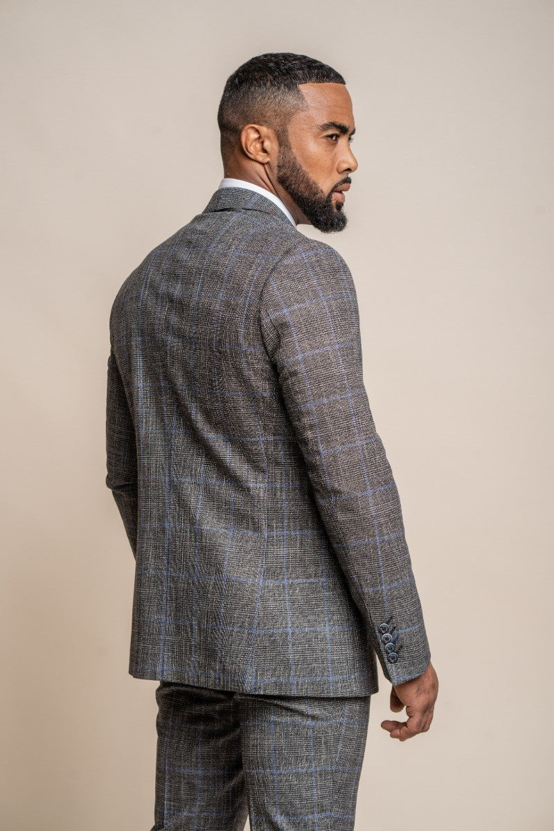 Men's Tweed Retro Check Grey Suit - POWER - Grey