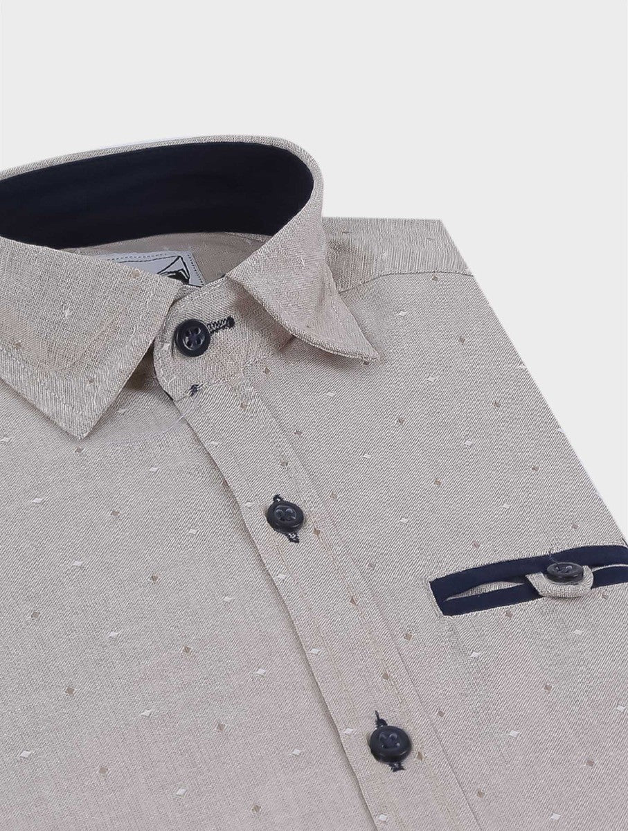 Chemise Oxford à Motifs Pointillés Slim Fit pour Garçons - Beige