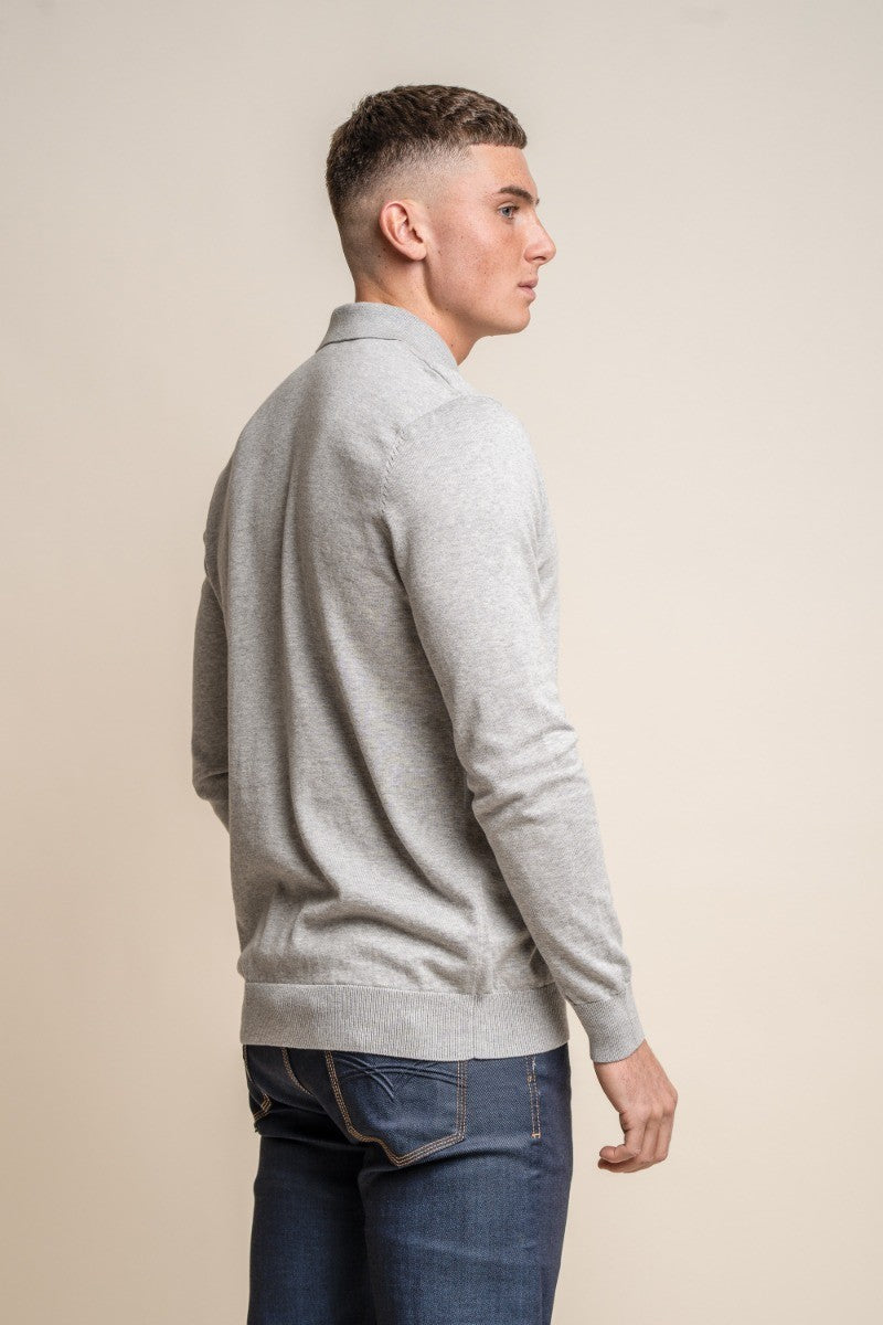 Pull en coton à col montant et zip quart pour hommes - Falcao - Gris