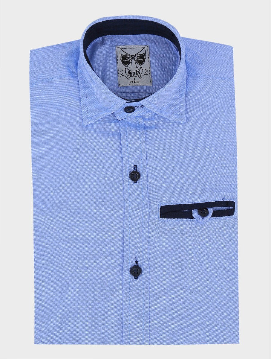 Chemise en Coton Slim Fit à Manches Longues pour Garçons - RYAN - Bleu Ciel