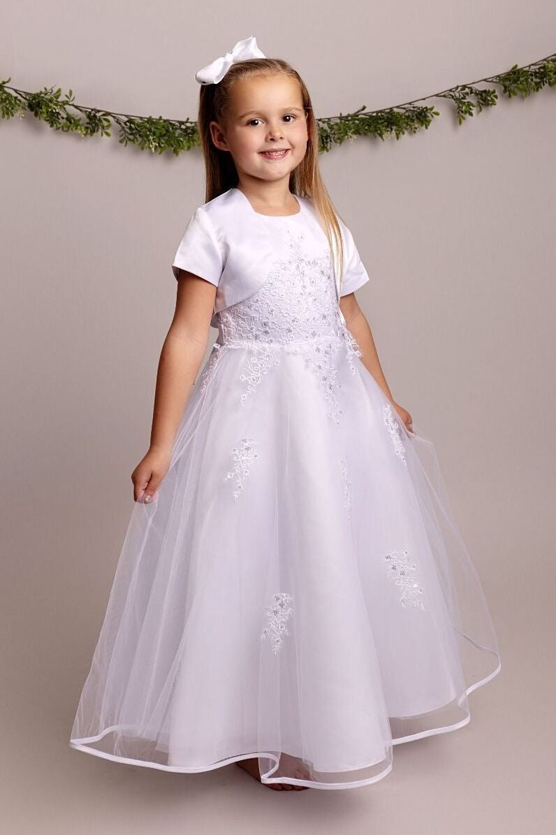 Robe en dentelle blanche pour fille d'honneur avec boléro - BEXLEY - Blanc