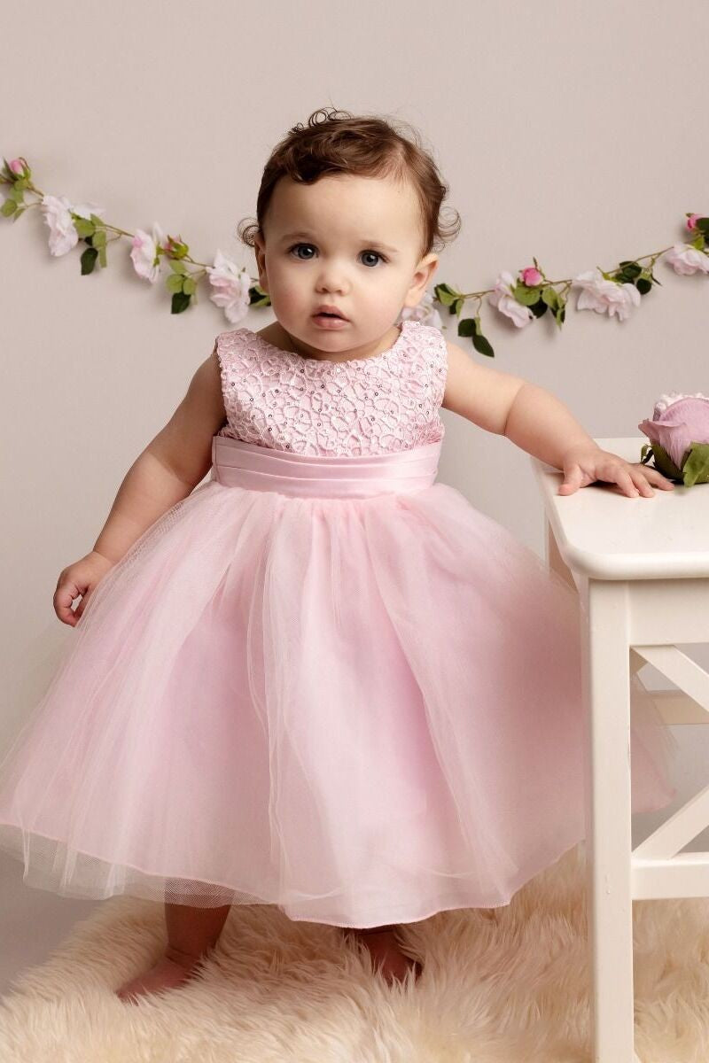 Baby Mädchen Kleid mit Blumenoberteil & Schleife - PC-1025 - Pink