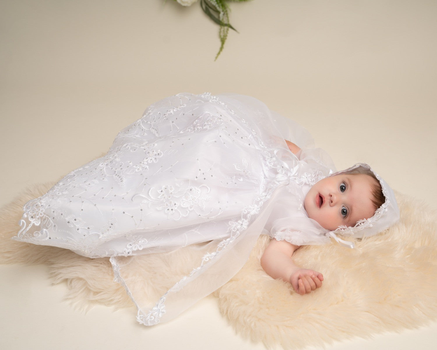 Baby Mädchen Taufweißes Kleid-Set - Weiß