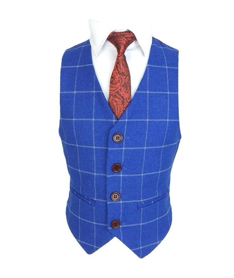 Costume à Carreaux Windowpane Slim Fit pour Garçons - Bleu Royal