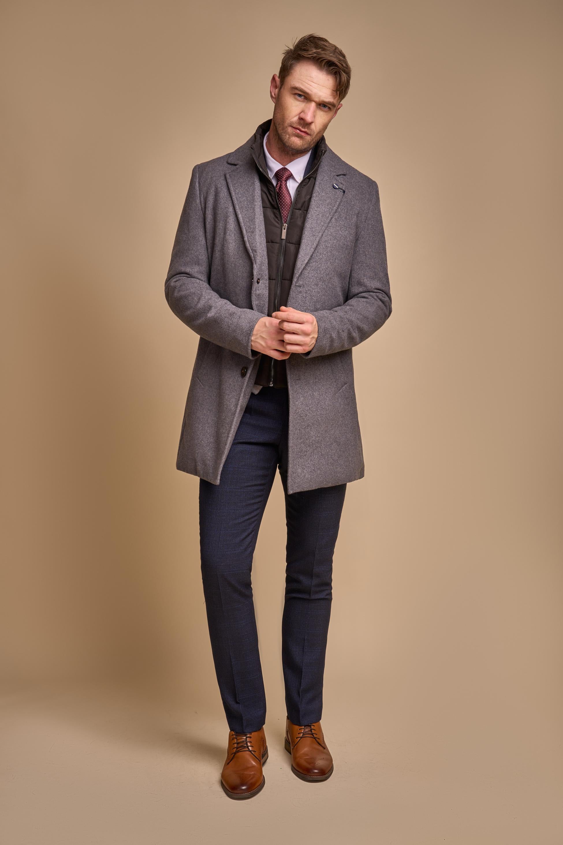 Men's Slim Fit Wool Blend Coat - SANFORD - Slate