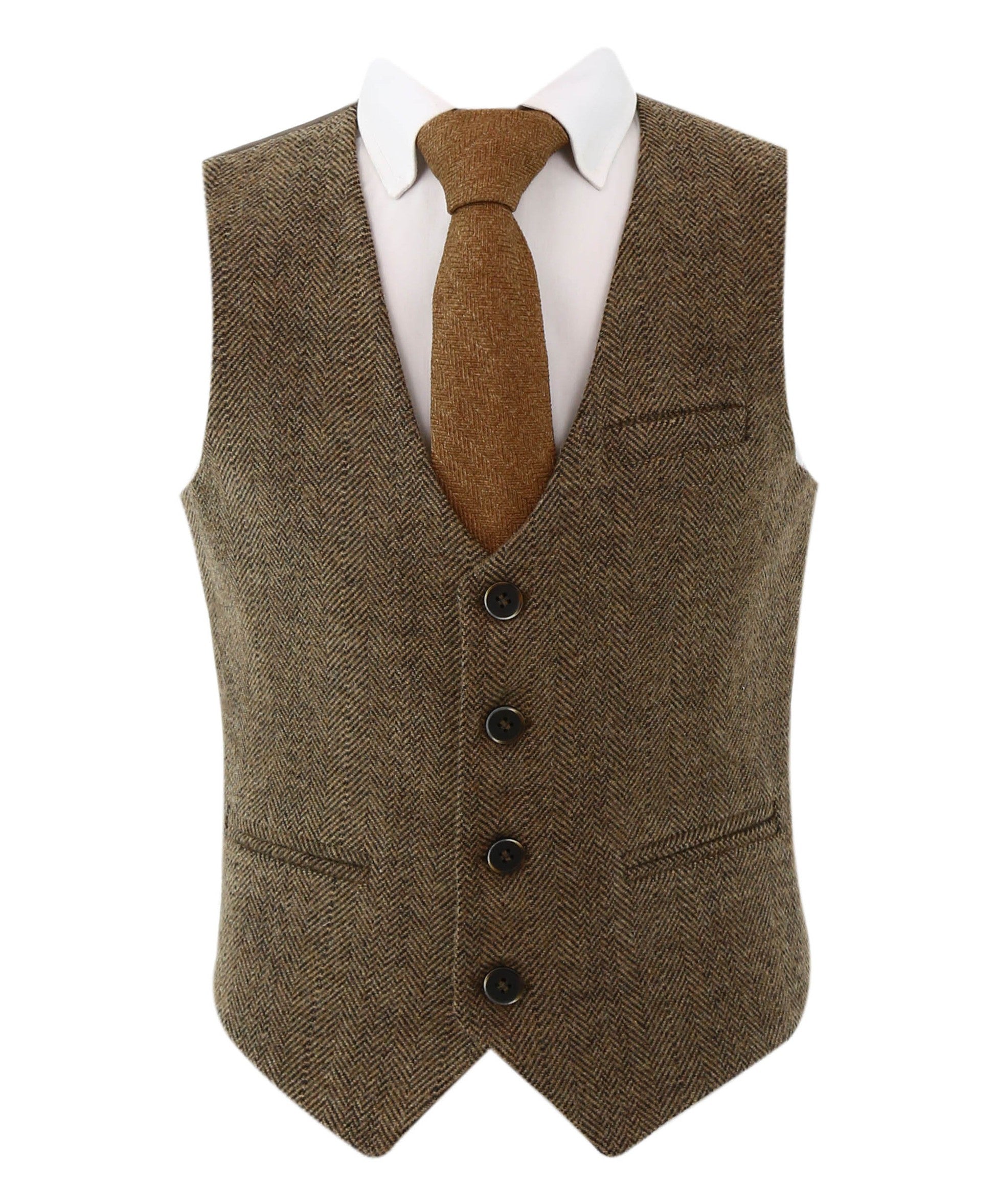 Gilet Formel en Tweed à Chevrons Simple Bouton pour Garçons - Marron