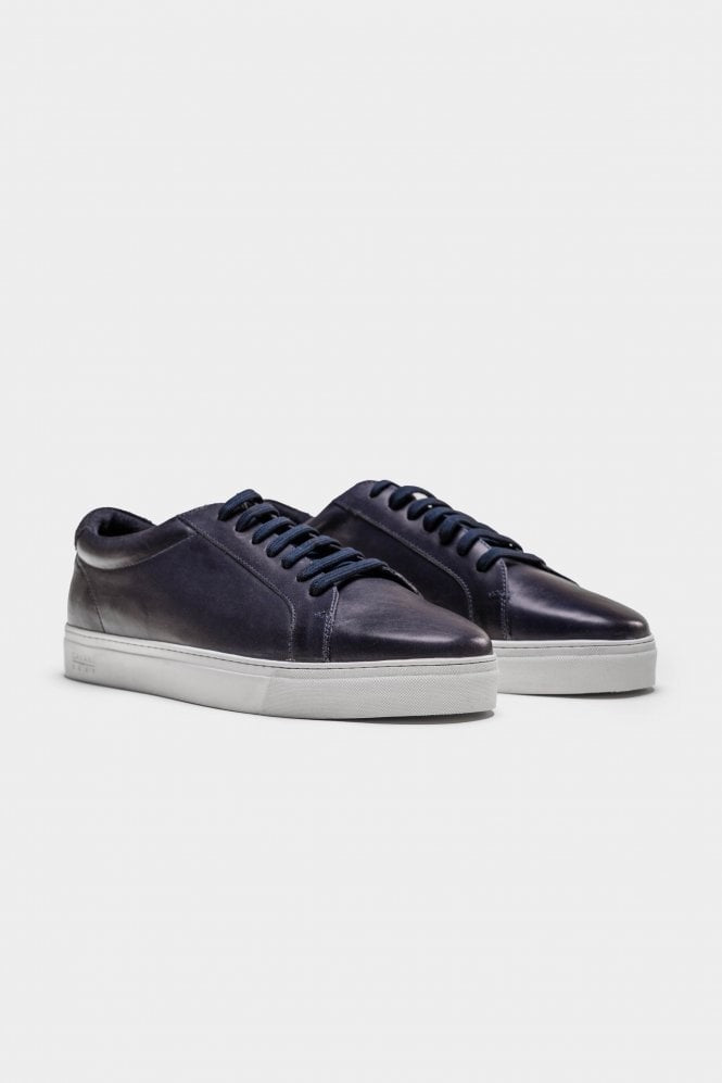 Sneakers en Cuir Véritable à Lacets pour Homme - Bleu Marine