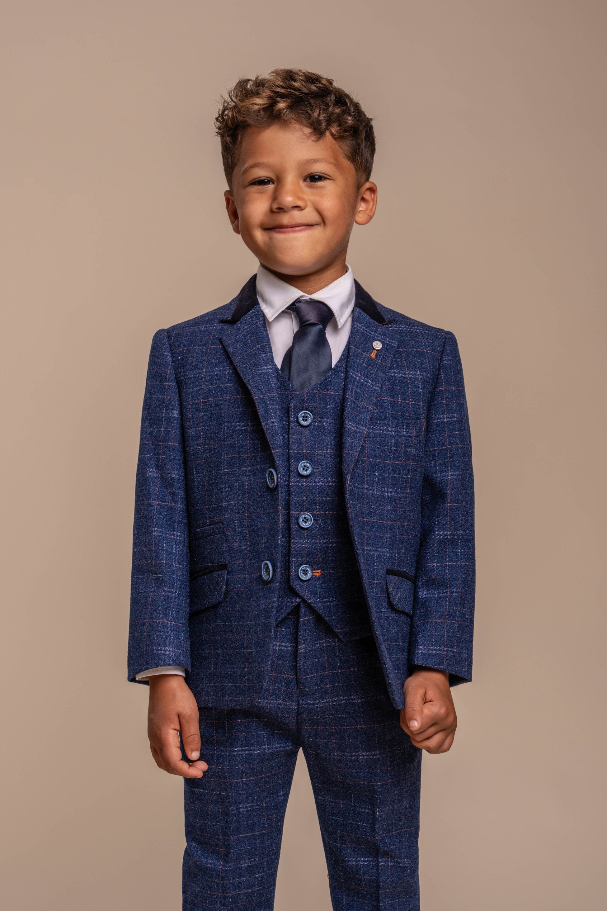 Costume en Tweed à Carreaux Slim Fit Bleu Marine pour Garçons - KAISER - Bleu Marine