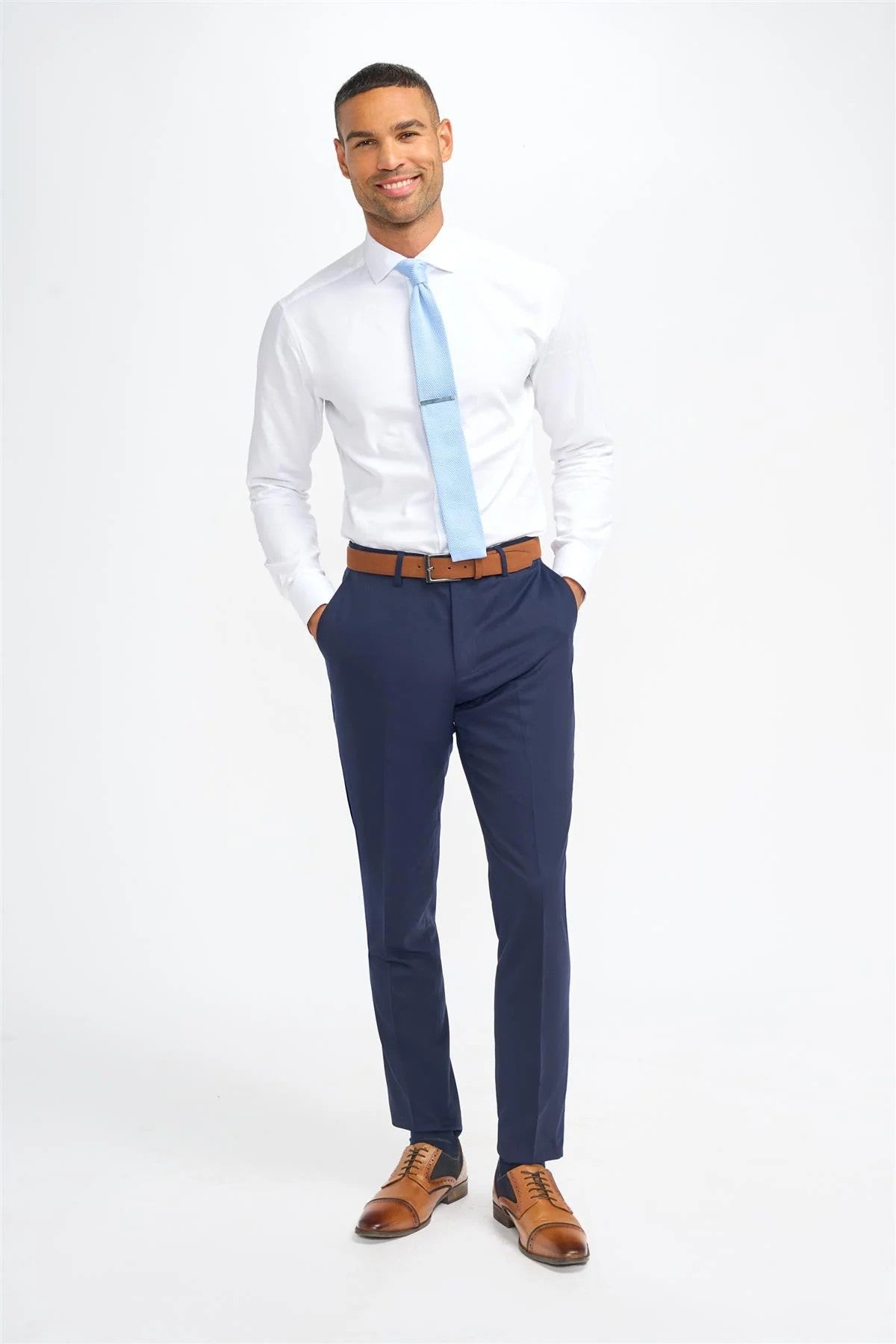 Men’s Wool Slim Fit Formal Trousers - James - Navy Blue