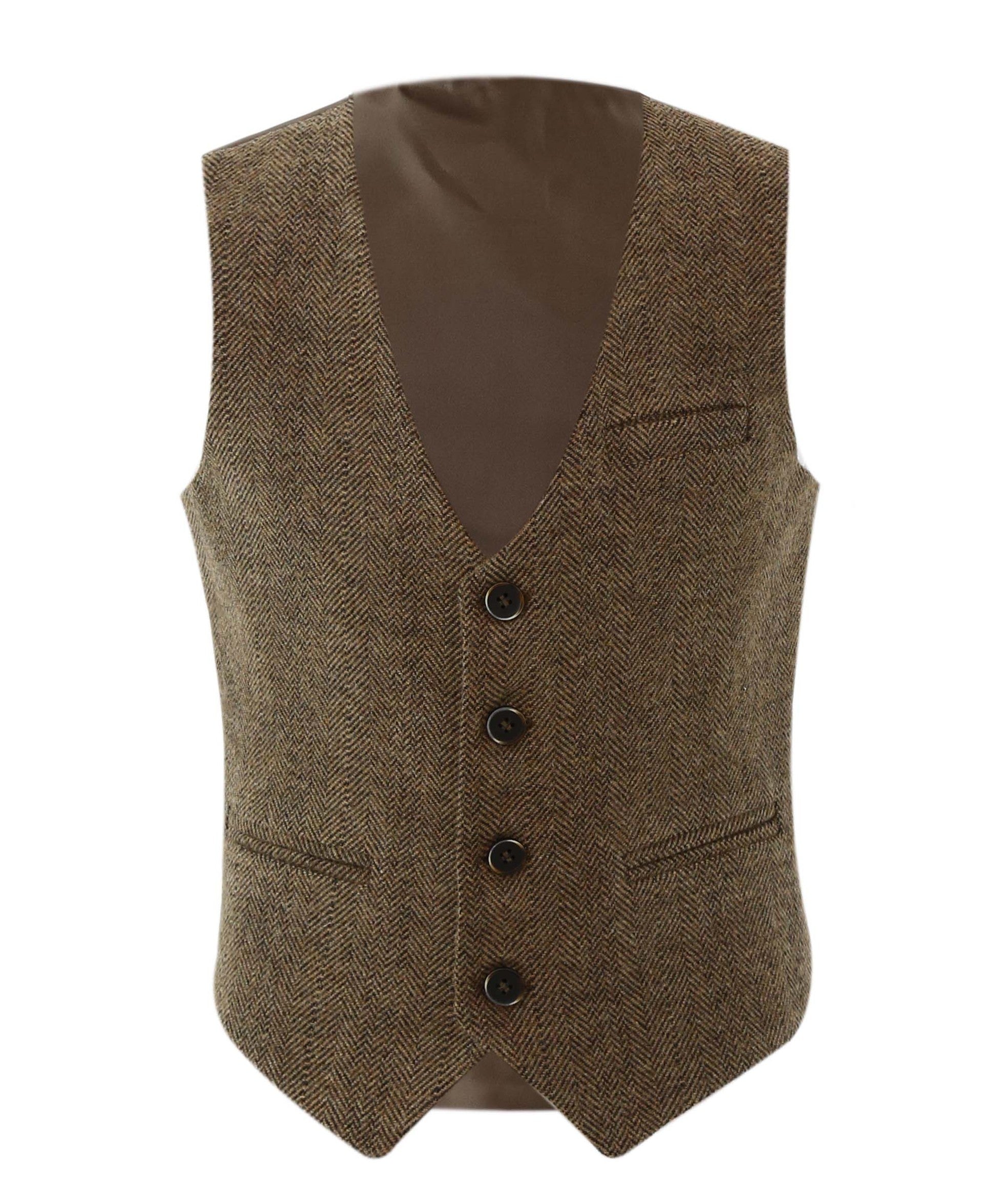 Boys Herringbone Tweed Single-breasted Formal Waistcoat - Brown