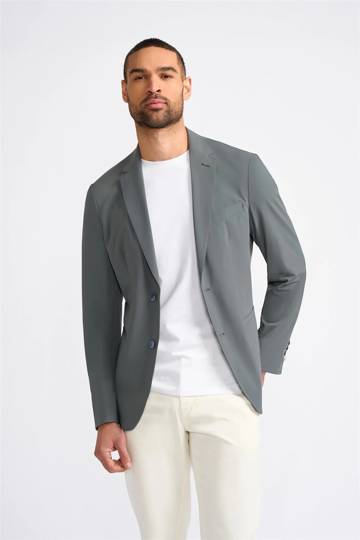 Herren Slim Fit Einfarbiger Grauer Blazer – BERGAN - Grau