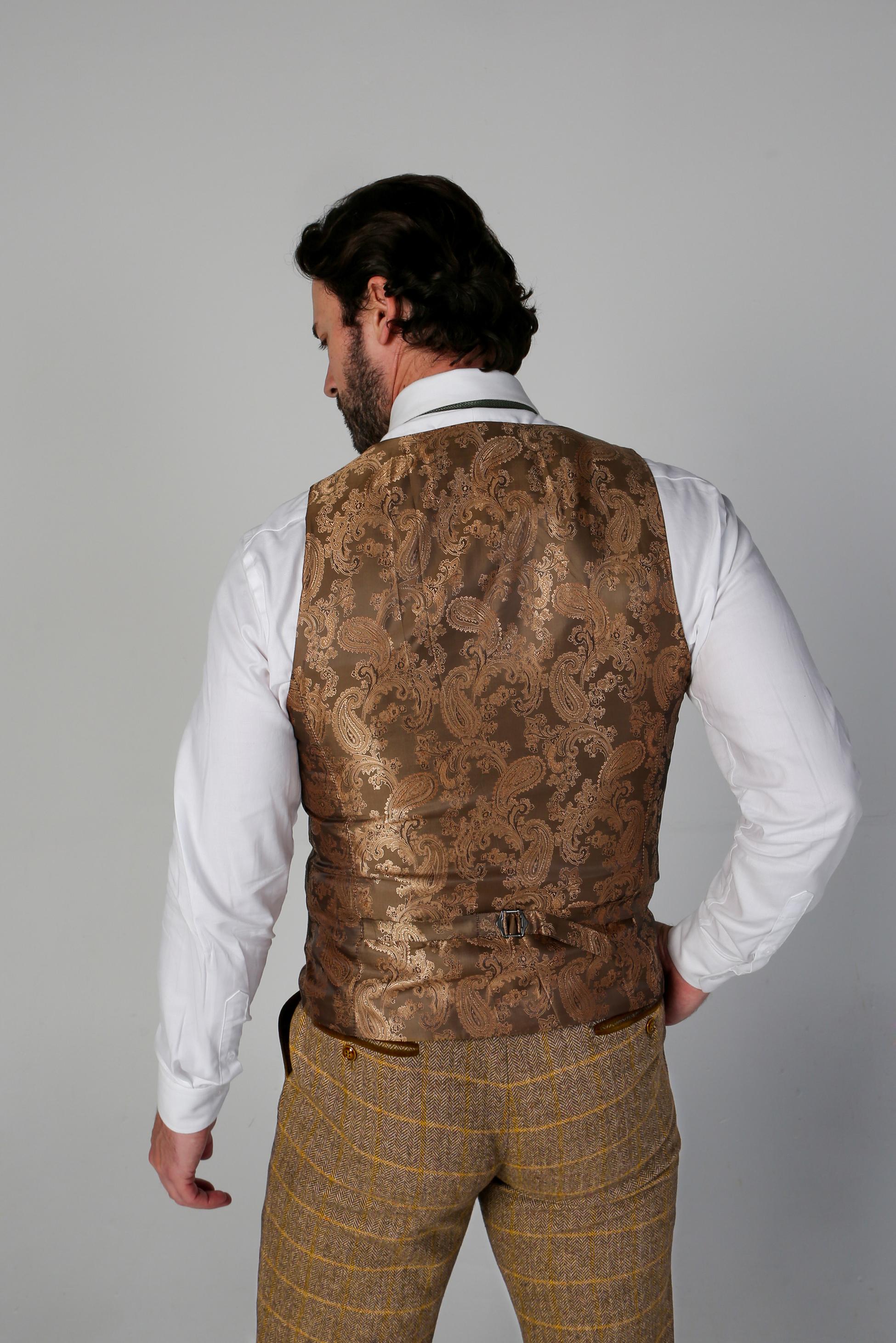 Men's Tweed Retro Windowpane Waistcoat - HARRIS - Brown