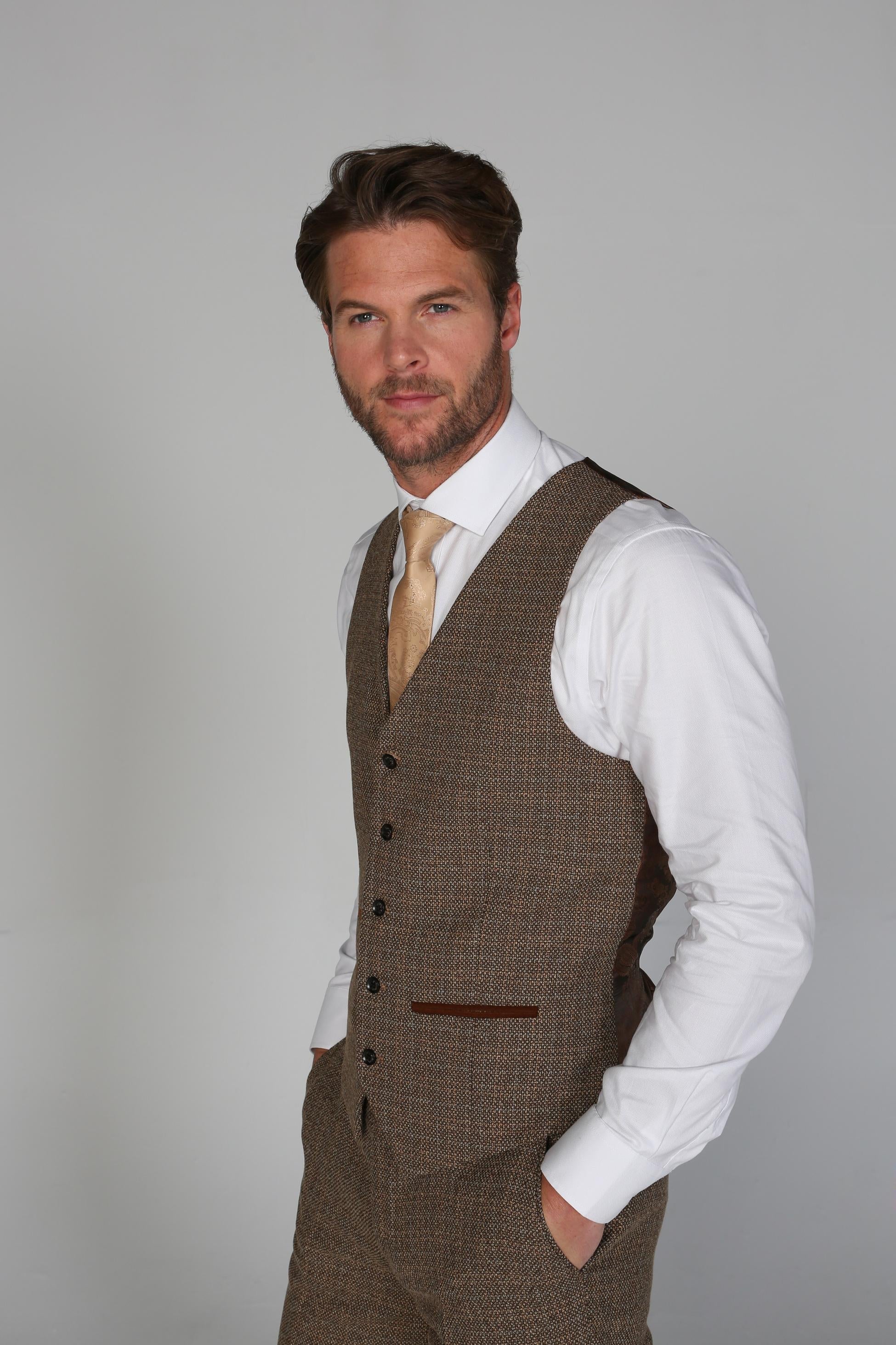 Men's Tweed-Like Formal Waistcoat - RALPH - Brown