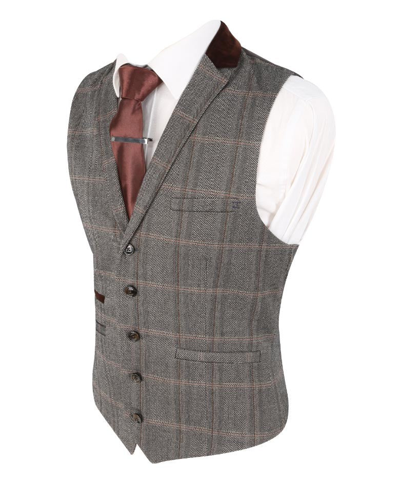 Gilet de costume rétro en tartan pour hommes - Connall Brown - Marron