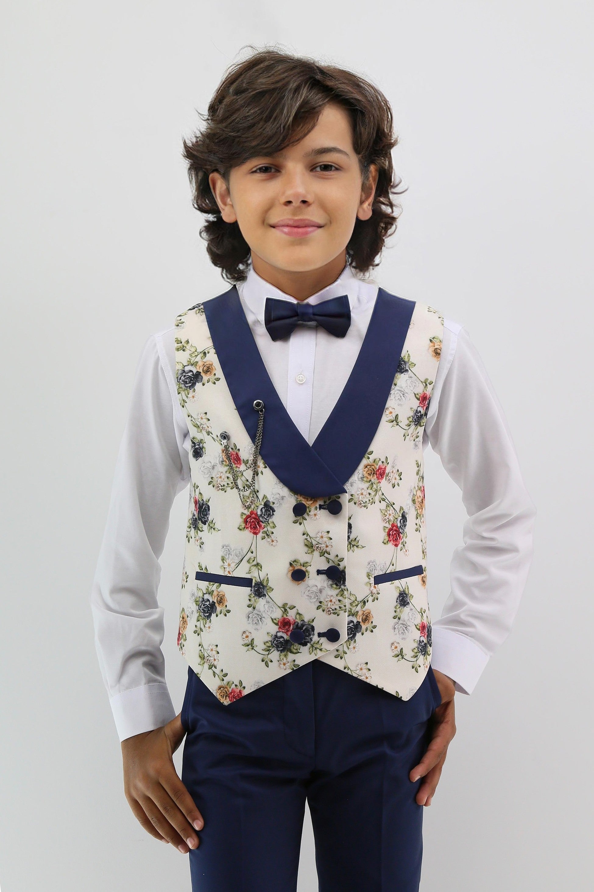 Ensemble de costume pour bébés et garçons avec gilet floral à double boutonnage - Multicolore