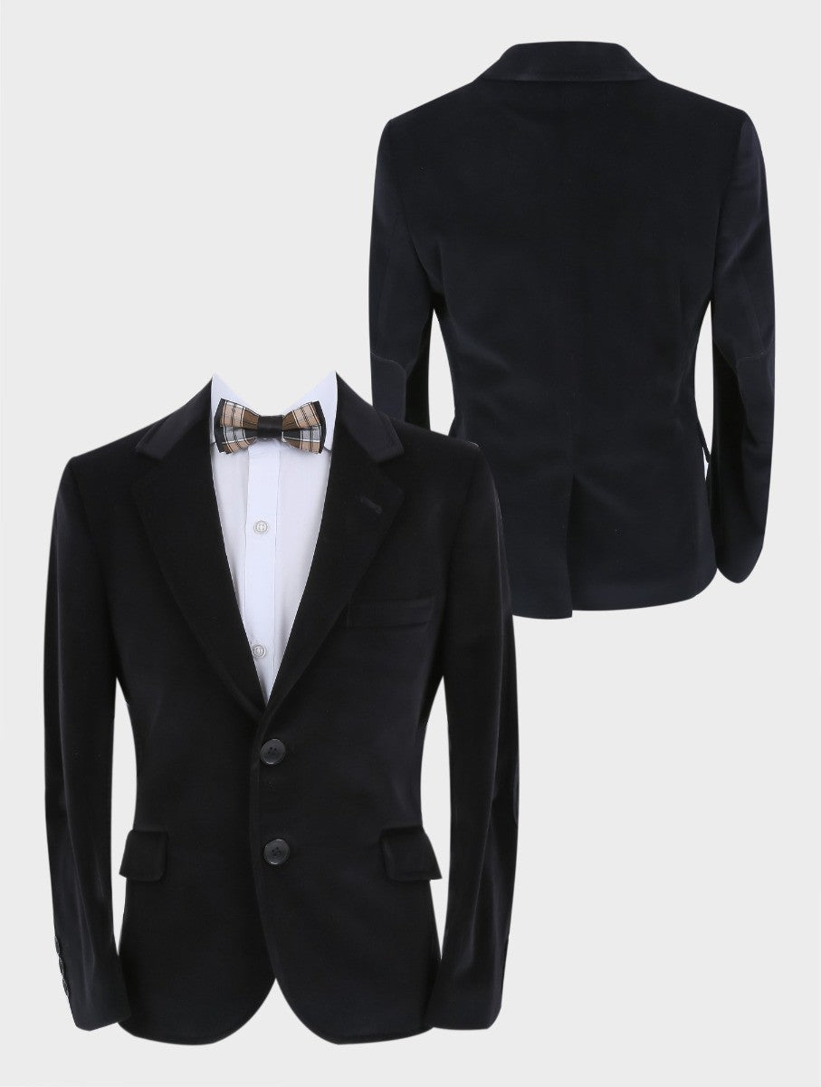 Jungen Samt Slim Fit Formal Blazer mit Ellbogenpatches - Schwarz