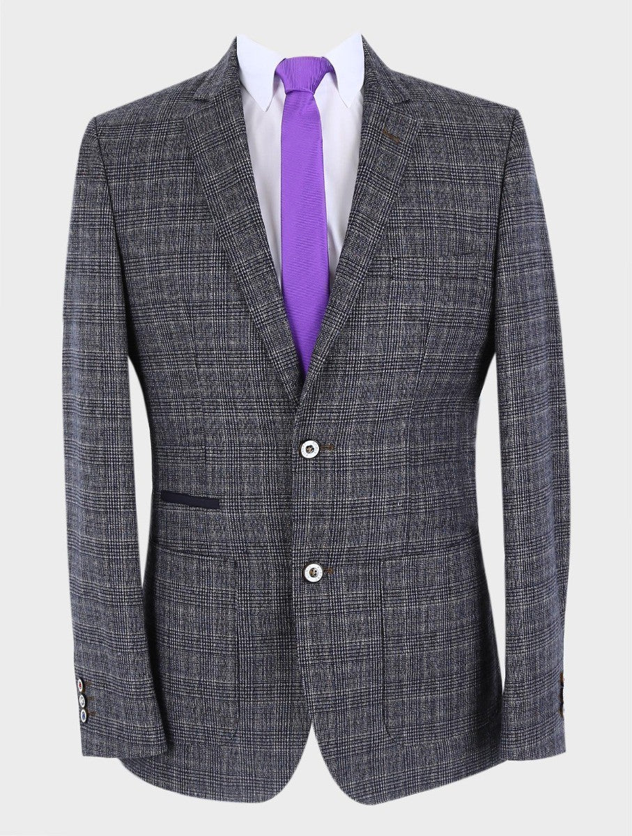 Men's Tweed Check Slim Fit Grey Blazer- COSTELLO - Grey