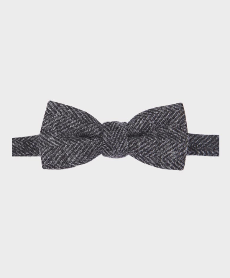 Boys Herringbone Tweed Bow Tie and Hanky Set - Charcoal Grey