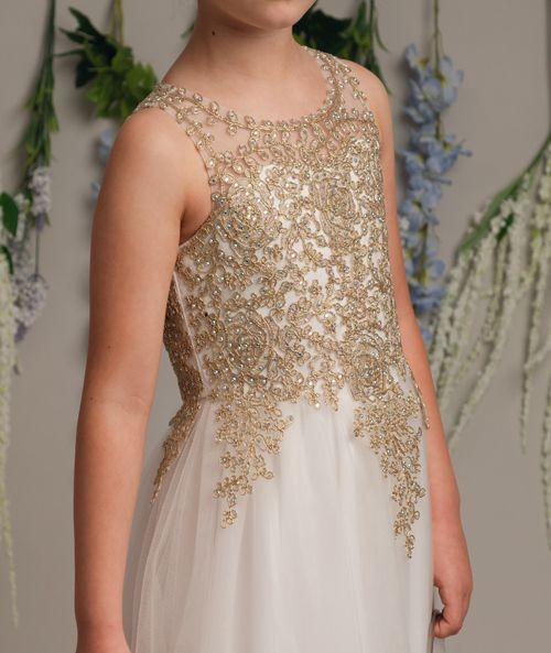 Mädchen Elfenbein/Gold Spitzen Beaded Kleid - LINZI - Gold