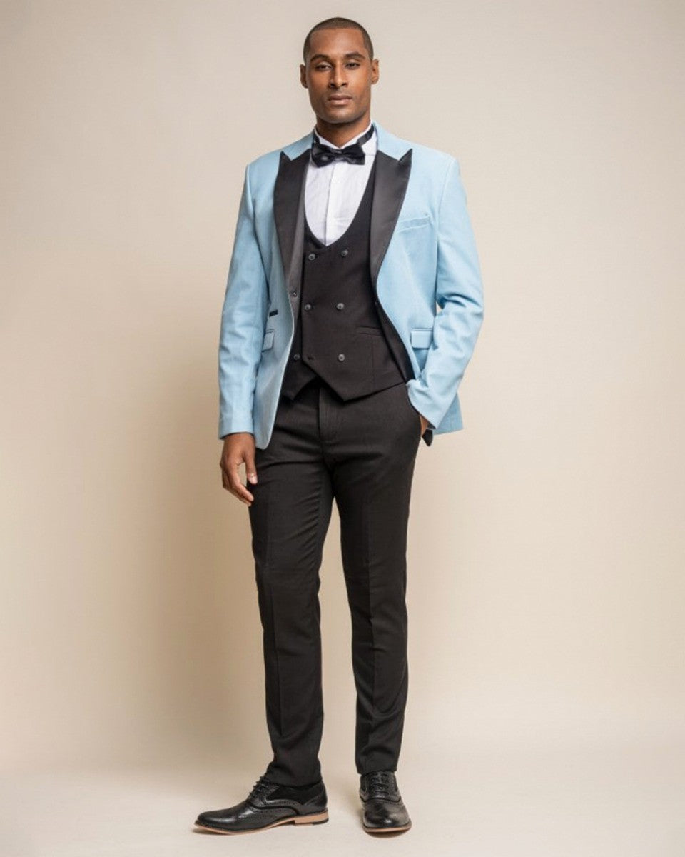 Men's Slim Fit Velvet Tuxedo Blazer - ROSA - Sky Blue