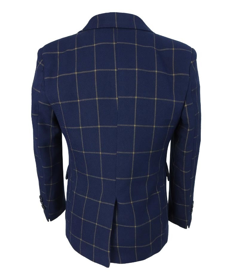 Ensemble Costume à Carreaux Windowpane pour Garçons - Bleu Marine - Or