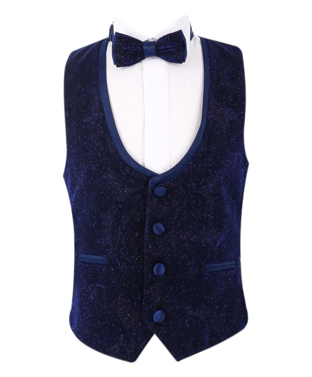 Jungen Glitzernder Slim Fit Navyblauer Tuxedo Anzug - Navyblau