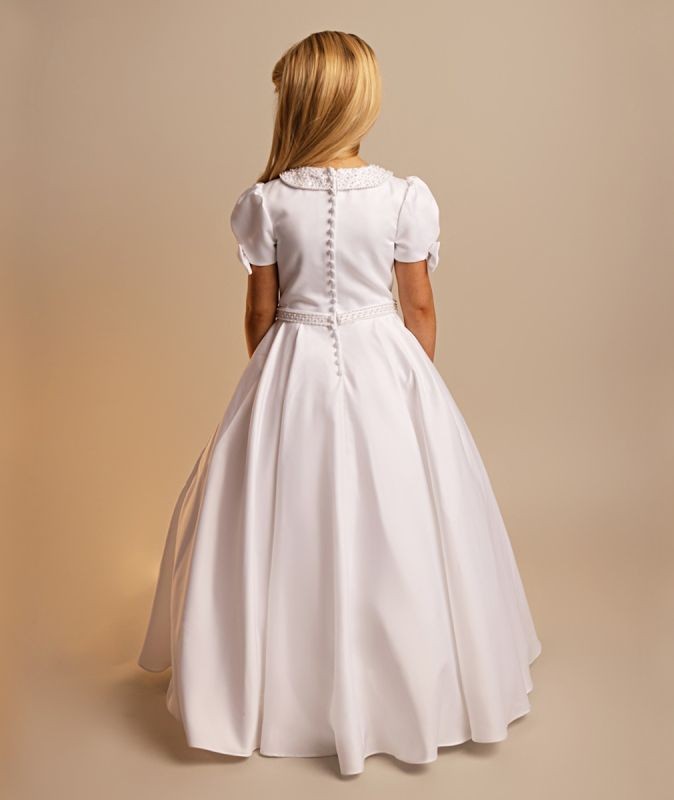 Robe de communion blanche à manches bouffantes avec col Peter Pan pour filles - LOTTIE - Blanc