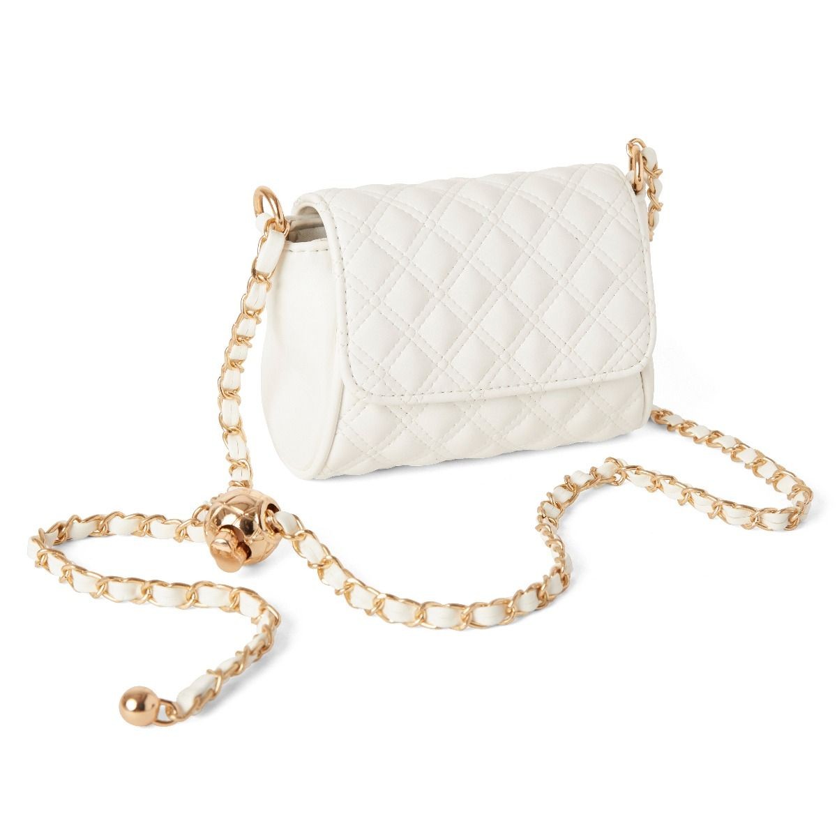 Girls Quilted Shoulder Bag with Chain Strap - TINA - Gold Champagne