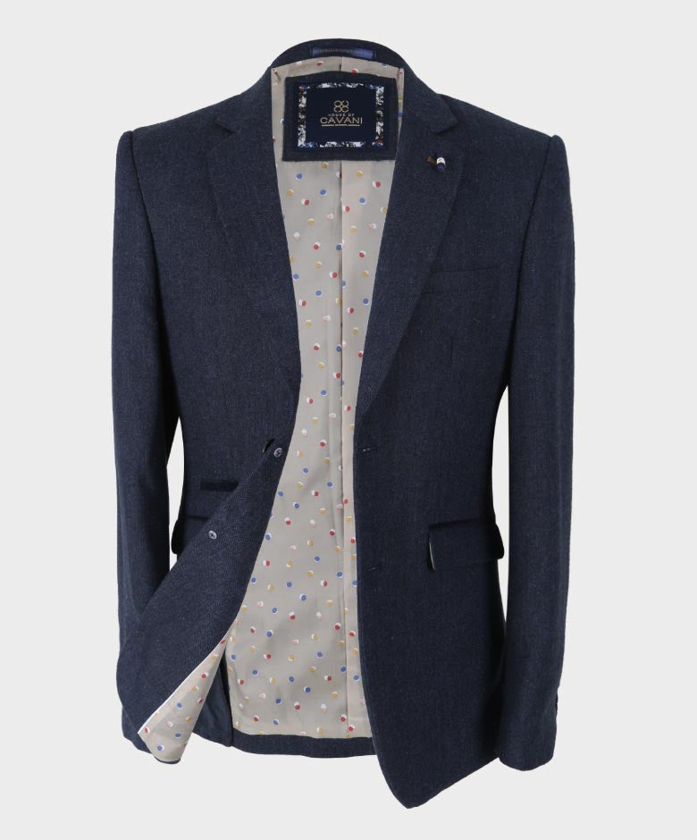 Herren Fischgrät Tweed Slim Fit Anzugjacke - MARTEZ - Marineblau