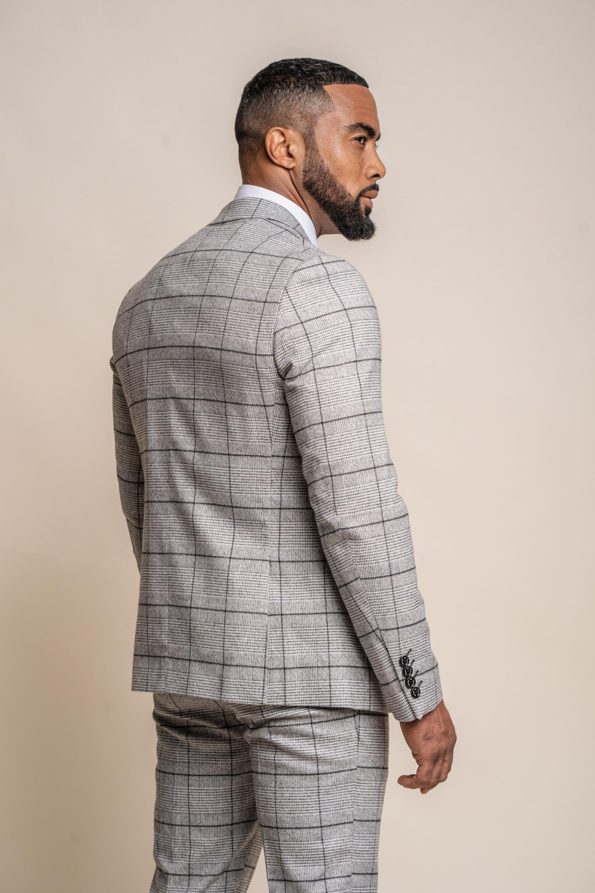 Costume en Tweed à Motif Windowpane Slim Fit pour Homme - GHOST Grey - Gris Clair