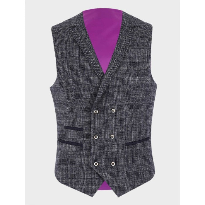 Gilet en tartan noir et blanc ajusté pour hommes - Gris