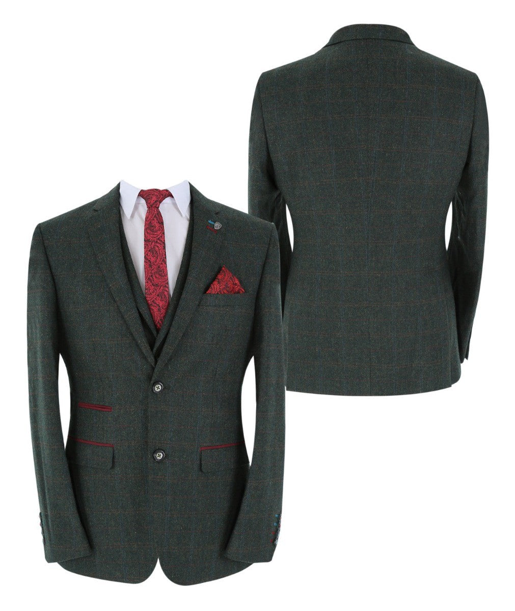 Costume en Tweed à Motif Check Tailleur pour Homme - JOSHUA Green - Vert Foncé