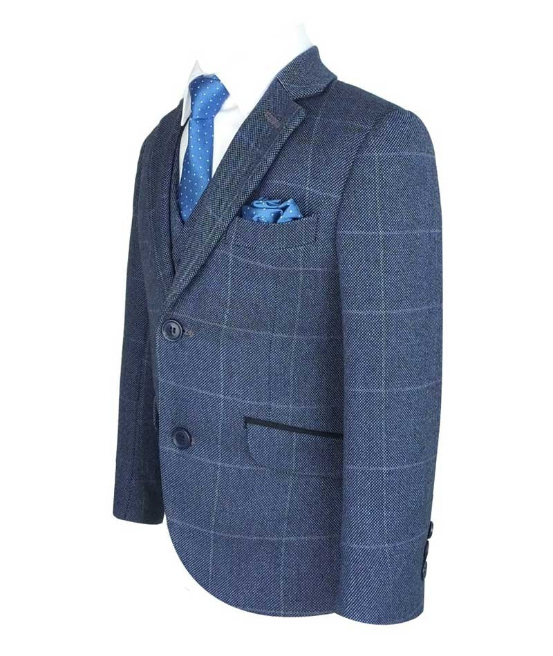 Costume en Tweed à Carreaux Exclusif Bleu pour Garçons - Bleu