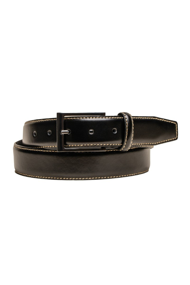 Ceinture en cuir cousue pour hommes - Noir