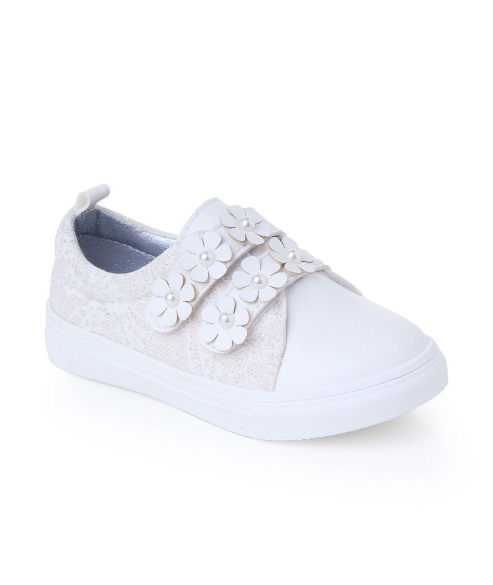 Mädchen Creme Perlen Blumen Kletterschuhe - FINLEY - Creme - Elfenbein