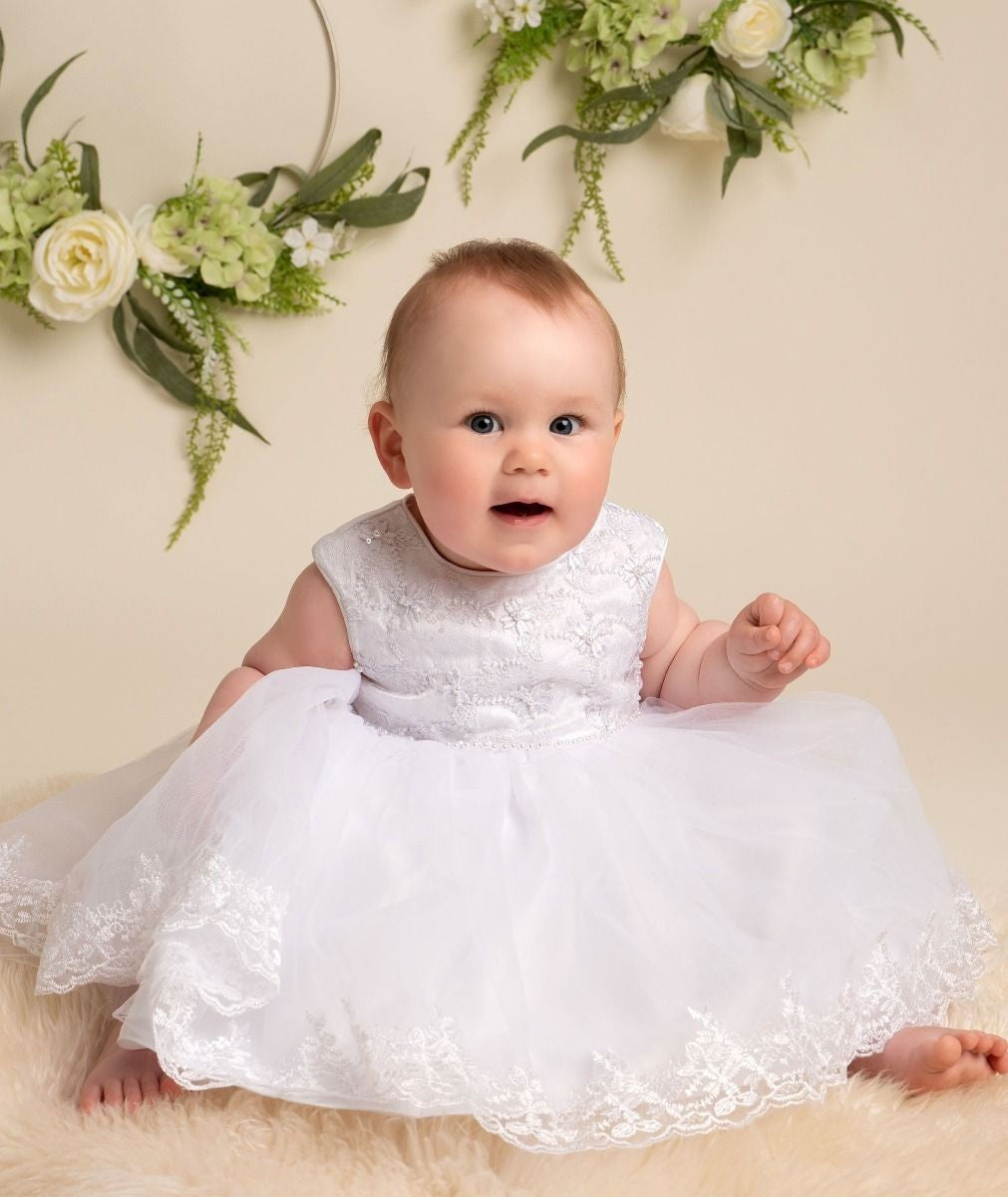 Robe en dentelle à jupe asymétrique pour bébés et filles - KHOLE - Blanc